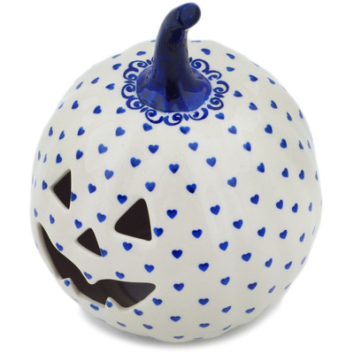 Polish Pottery Jack O Lantern Candle Holder 6&quot; Sea Of Hearts