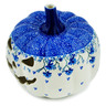Polish Pottery Jack O Lantern Candle Holder 7&quot; Blue Grapevine
