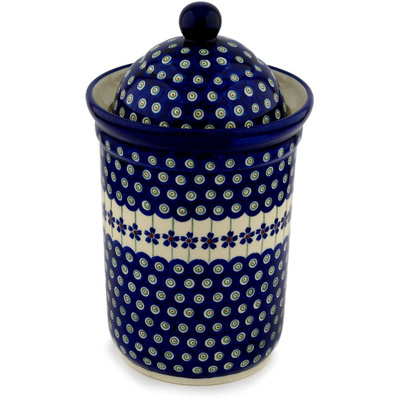Polish Pottery Jar with Lid 11&quot; Flowering Peacock