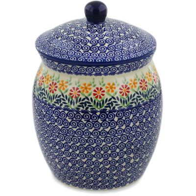 Polish Pottery Jar with Lid 11&quot; Wave Of Flowers