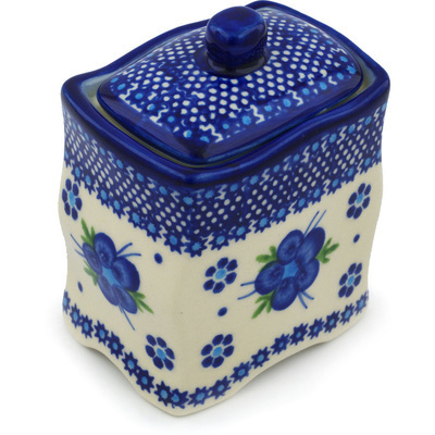 Polish Pottery Jar with Lid 4&quot; Bleu-belle Fleur
