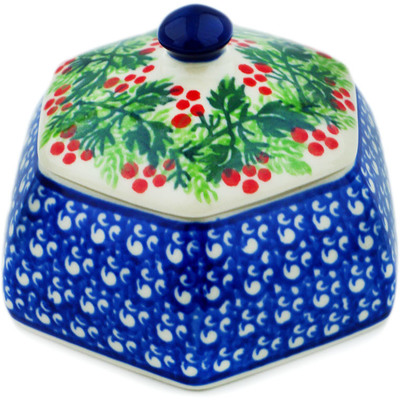 Polish Pottery Jar with Lid 4&quot; Blooming Rowan
