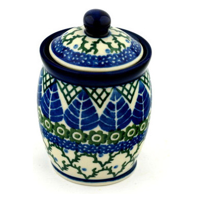 Polish Pottery Jar with Lid 4&quot; Blue Alpine