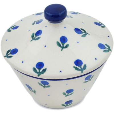 Polish Pottery Jar with Lid 4&quot; Blue Buds