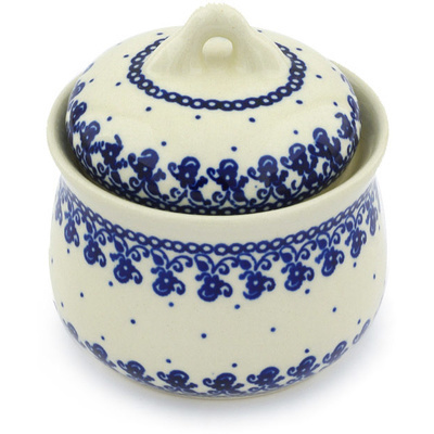 Polish Pottery Jar with Lid 4&quot; Blue Lace Vines