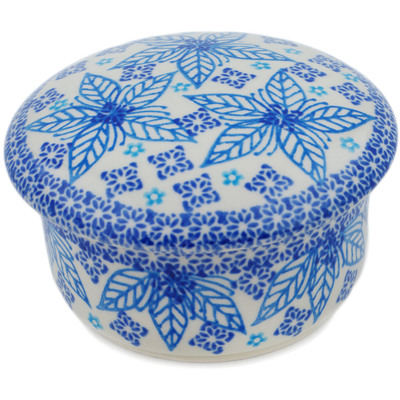 Polish Pottery Jar with Lid 4&quot; Blue Poinsettia UNIKAT