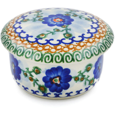 Polish Pottery Jar with Lid 4&quot; Blue Poppy Circle UNIKAT