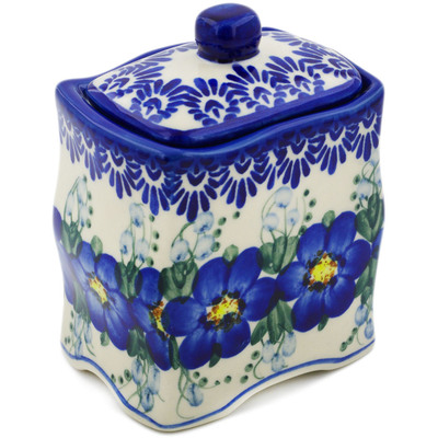 Polish Pottery Jar with Lid 4&quot; Blue Wildflower UNIKAT