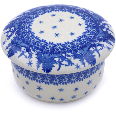 Polish Pottery Jar with Lid 4&quot; Blue Winter