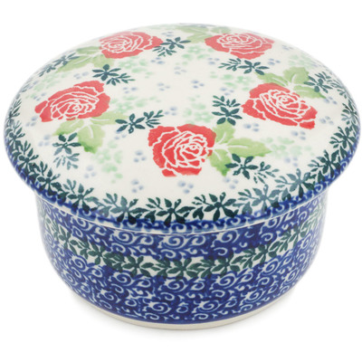 Polish Pottery Jar with Lid 4&quot; Cabbage Rose Garden