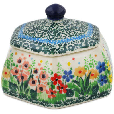 Polish Pottery Jar with Lid 4&quot; Colors Of The Wind UNIKAT