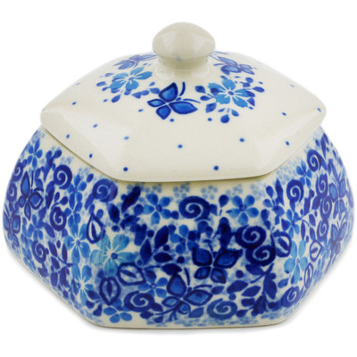Polish Pottery Jar with Lid 4&quot; Delicate Blue UNIKAT