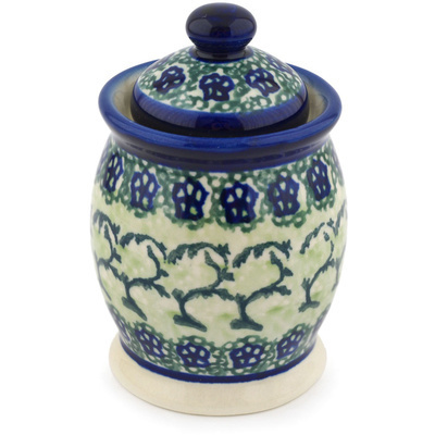 Polish Pottery Jar with Lid 4&quot; Emerald Forest