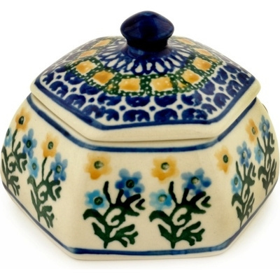 Polish Pottery Jar with Lid 4&quot; Field Of Wildflowers