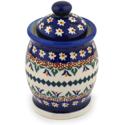 Polish Pottery Jar with Lid 4&quot; Floral Peacock UNIKAT