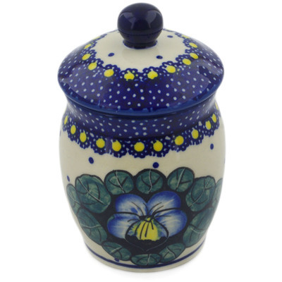 Polish Pottery Jar with Lid 4&quot; Flower In The Grass UNIKAT