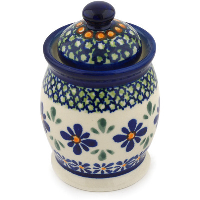 Polish Pottery Jar with Lid 4&quot; Gingham Flowers
