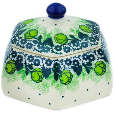 Polish Pottery Jar with Lid 4&quot; Green Flora