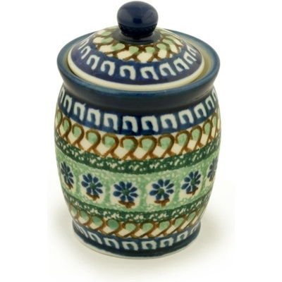 Polish Pottery Jar with Lid 4&quot; Hop Scotch UNIKAT
