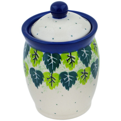 Polish Pottery Jar with Lid 4&quot; Leaves Of Green