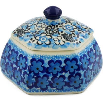 Polish Pottery Jar with Lid 4&quot; Out Of Blue UNIKAT