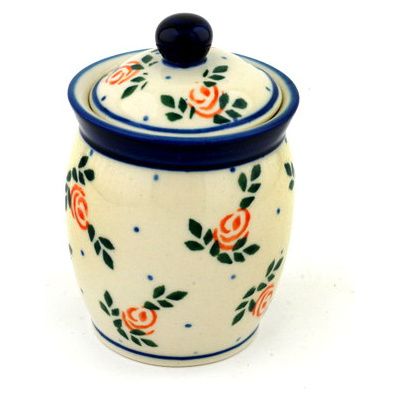 Polish Pottery Jar with Lid 4&quot; Peach Rose