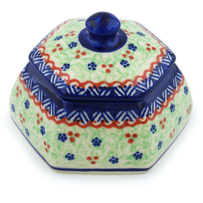 Polish Pottery Jar with Lid 4&quot; Poinsettia UNIKAT