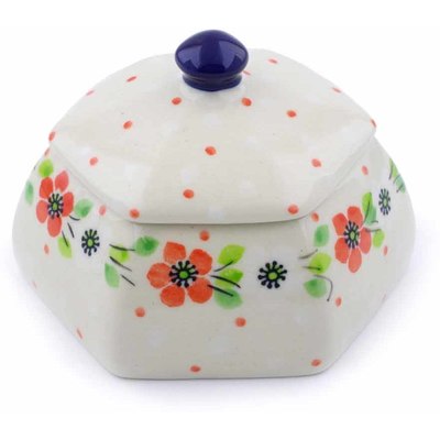 Polish Pottery Jar with Lid 4&quot; Poppy Flower