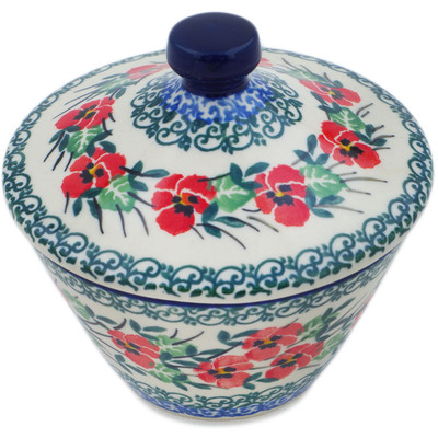 Polish Pottery Jar with Lid 4&quot; Red Pansy