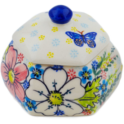 Polish Pottery Jar with Lid 4&quot; Retro Garden UNIKAT