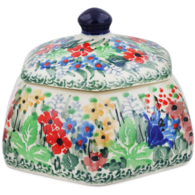 Polish Pottery Jar with Lid 4&quot; Spring Garden UNIKAT