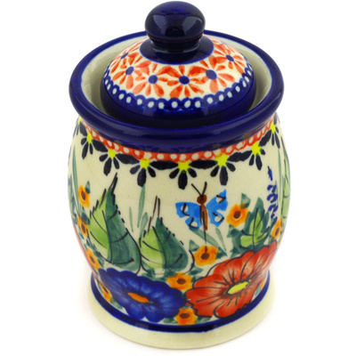 Polish Pottery Jar with Lid 4&quot; Spring Splendor UNIKAT