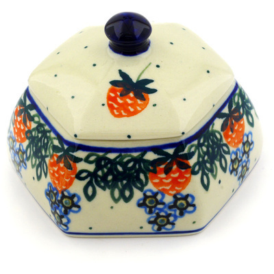 Polish Pottery Jar with Lid 4&quot; Strwaberry Fever