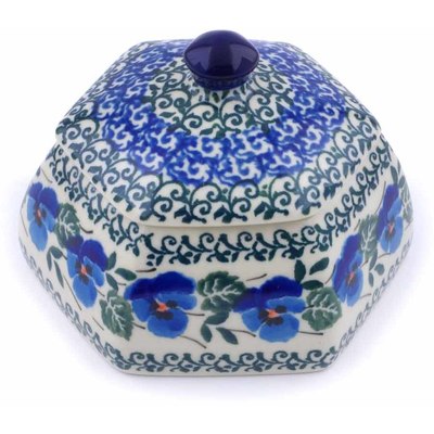 Polish Pottery Jar with Lid 4&quot; Sweet Blue Spring