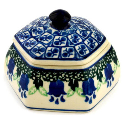Polish Pottery Jar with Lid 4&quot; Texas Bluebell