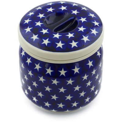 Polish Pottery Jar with Lid 5&quot; America The Beautiful