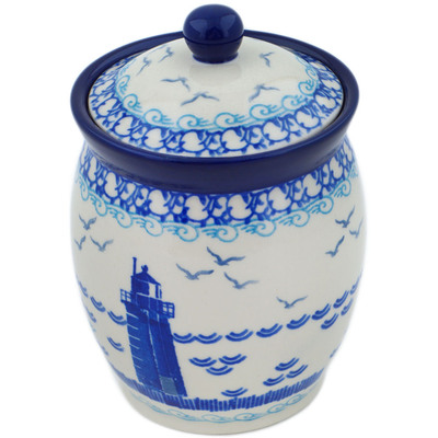 Polish Pottery Jar with Lid 5&quot; Beach Day UNIKAT