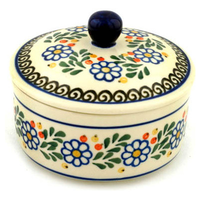 Polish Pottery Jar with Lid 5&quot; Berries And Daisies