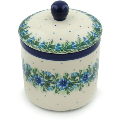 Polish Pottery Jar with Lid 5&quot; Blue Bell Wreath