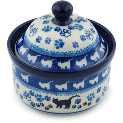 Polish Pottery Jar with Lid 5&quot; Boo Boo Kitty Paws