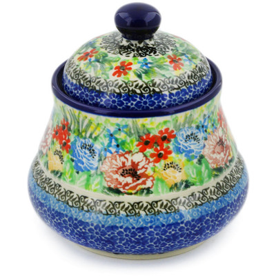 Polish Pottery Jar with Lid 5&quot; Carnation Valley UNIKAT