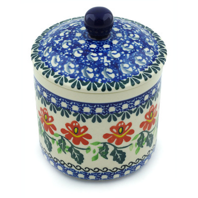 Polish Pottery Jar with Lid 5&quot; Christmas Rose
