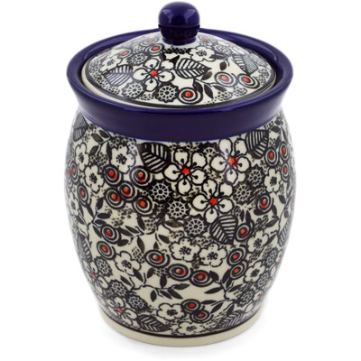 Polish Pottery Jar with Lid 5&quot; Classic Black And White UNIKAT