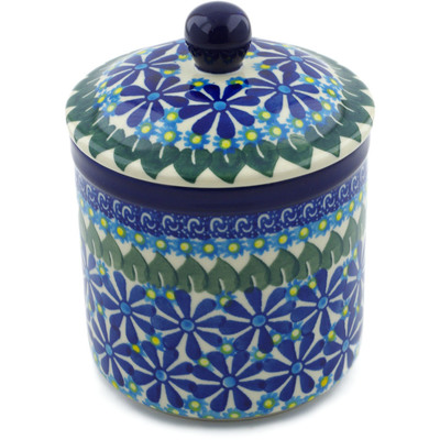 Polish Pottery Jar with Lid 5&quot; Deep Blue Astrid UNIKAT