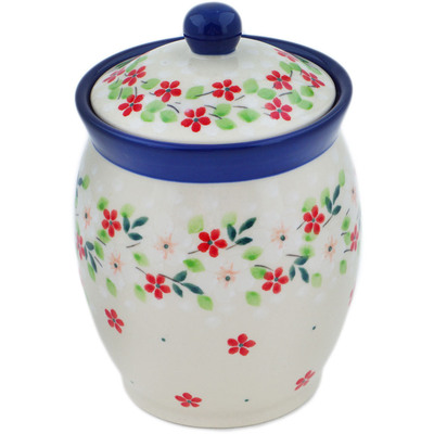 Polish Pottery Jar with Lid 5&quot; Festive Misteltoe UNIKAT