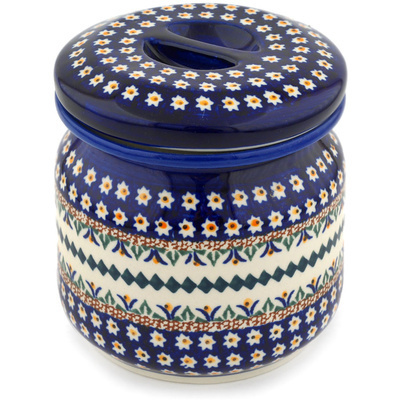 Polish Pottery Jar with Lid 5&quot; Floral Peacock UNIKAT