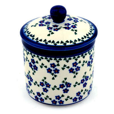 Polish Pottery Jar with Lid 5&quot; Forget Me Not Chain