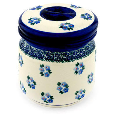 Polish Pottery Jar with Lid 5&quot; Forget Me Not Dots