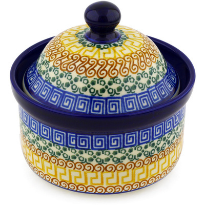 Polish Pottery Jar with Lid 5&quot; Grecian Sea