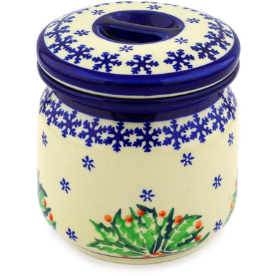 Polish Pottery Jar with Lid 5&quot; Holly Berries